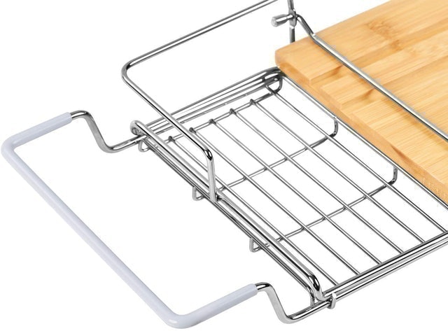 Stainless Steel and Bamboo Bathtub Caddy  6