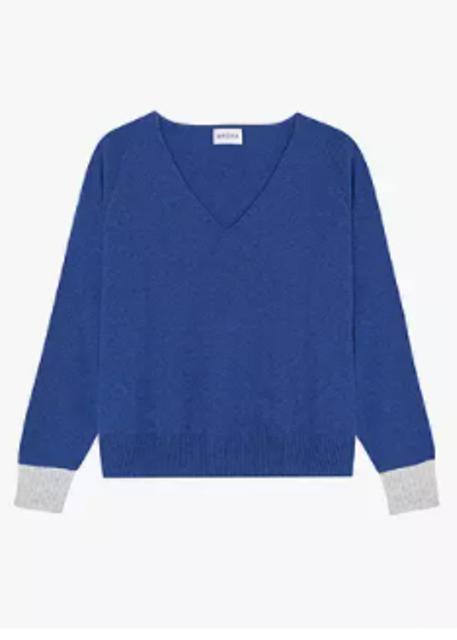 Brora Cashmere Slouchy V-Neck Jumper in Sapphire 3