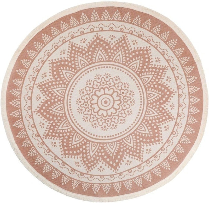 Hand Woven Cotton Mandala Round Rug with Tassels 1