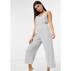 Super Soft Rib Jumpsuit with Waist Tie in Grey Marl