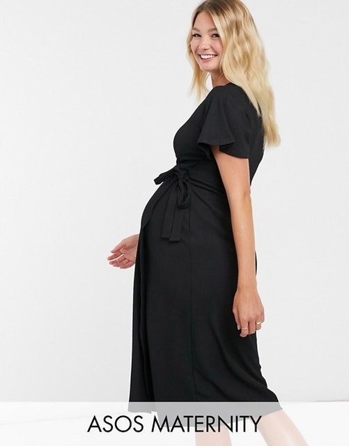 Maternity Textured Midi Wrap Dress 1