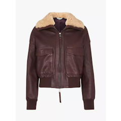 Shearling Collar Leather Bomber Jacket