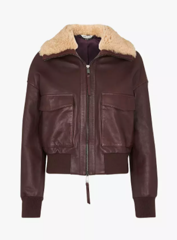 Shearling Collar Leather Bomber Jacket 1