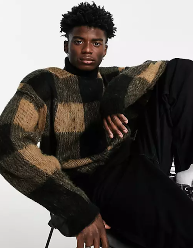 Fluffy Knit Check Roll Neck Jumper 1