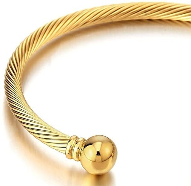 Stainless Steel Twisted Ball Cuff Bangle 2