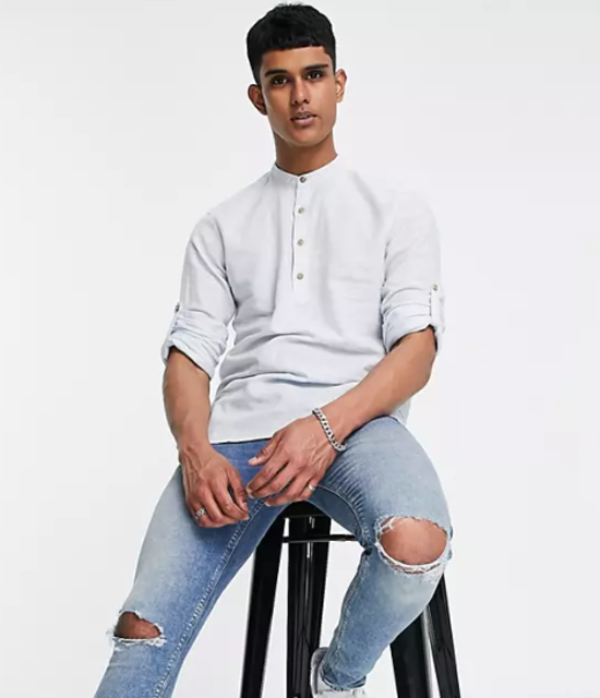 Grandad Collar Mid-Sleeve Shirt 1