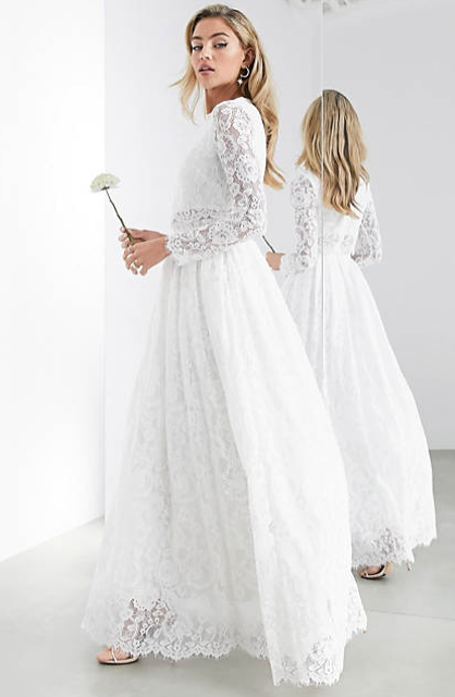 Grace Lace Long Sleeve Crop Top Maxi Wedding Dress 3