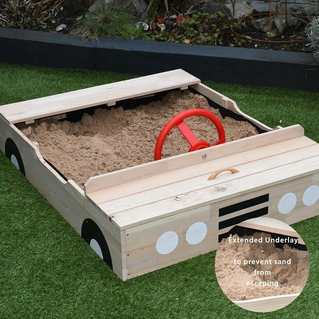Car Wooden Sandpit With Steering Wheel 2