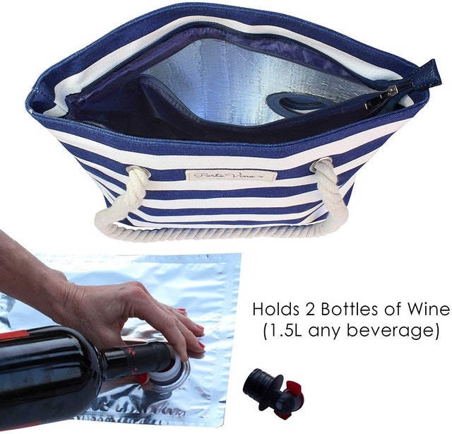 Nautical Stripe Beach Bag With Wine Compartment 2