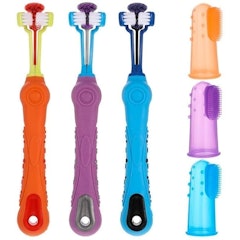 3-Sided Dog Toothbrush with Silicone Finger Toothbrush