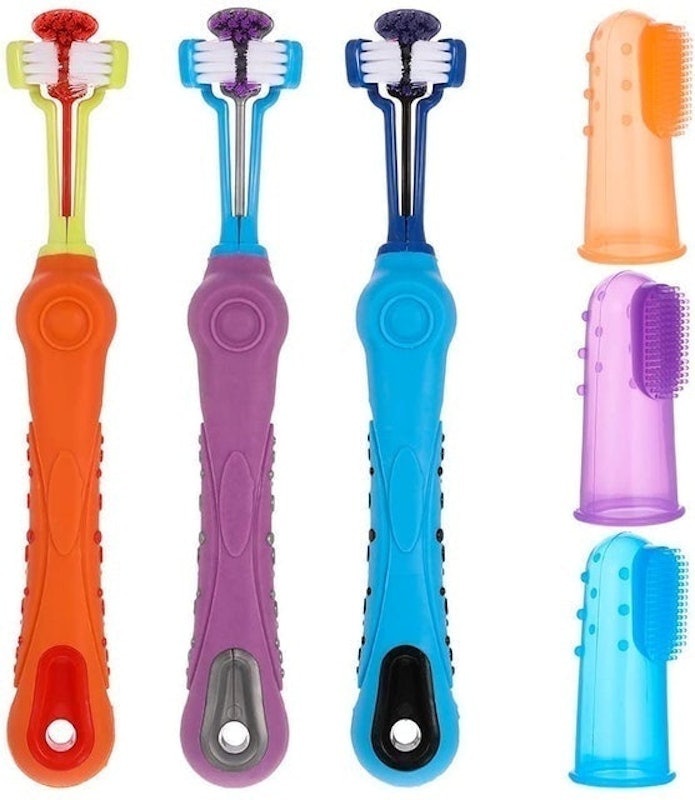 3-Sided Dog Toothbrush with Silicone Finger Toothbrush 1