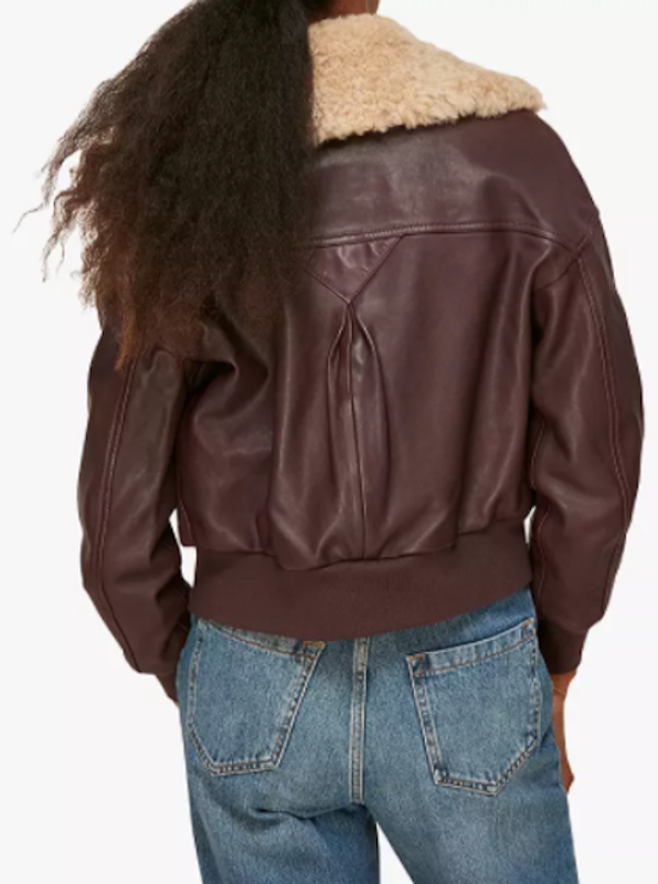 Shearling Collar Leather Bomber Jacket 3