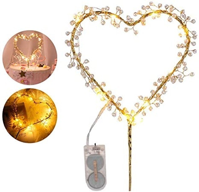 Love Heart Pearl Cake Topper With LED  1