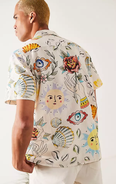 Relaxed Linen Mix Scribble Print Shirt  2