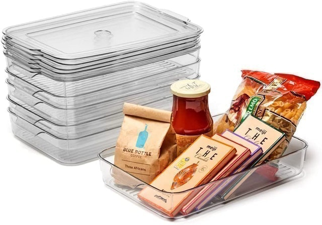 Stackable Clear Refrigerator Organiser Bins with Lids 4