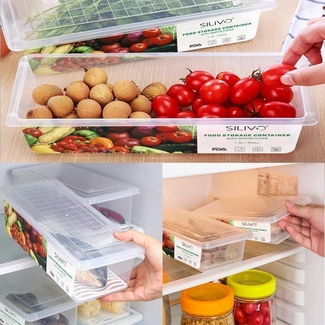Triple Fridge Organiser With 3 Lids and Draining Grids 4
