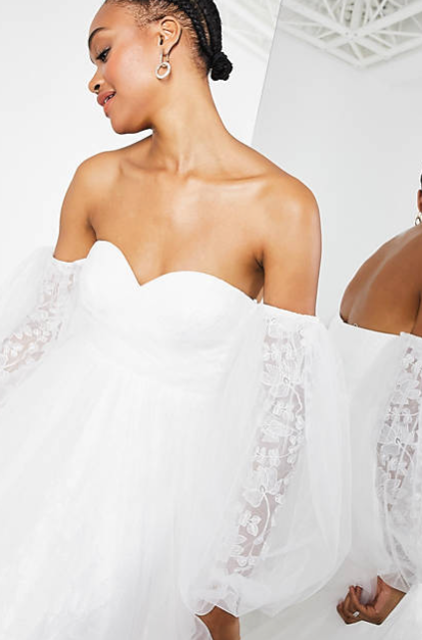 Mila Off Shoulder Embroidered Mesh Wedding Dress 3