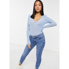 Petite V-Neck Long Sleeved Bodysuit