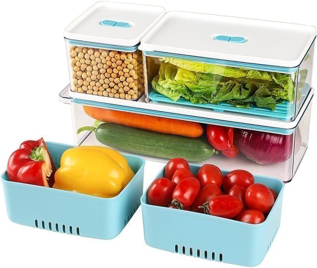 Fridge Storage Containers with Vented Lid and Removable Drain Tray 1