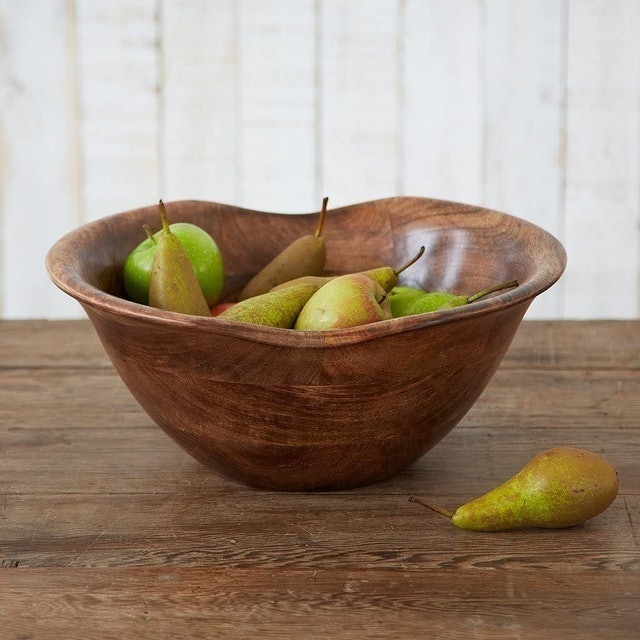 Hand Carved Polished Mango Wood Fruit Bowl 2