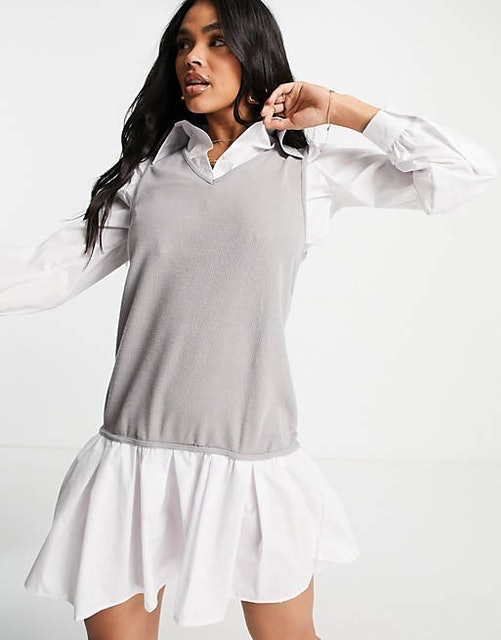 2-in-1 Knitted Vest Shirt Dress 3