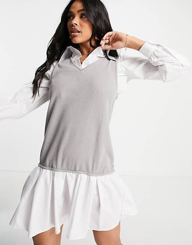 2-in-1 Knitted Vest Shirt Dress 3
