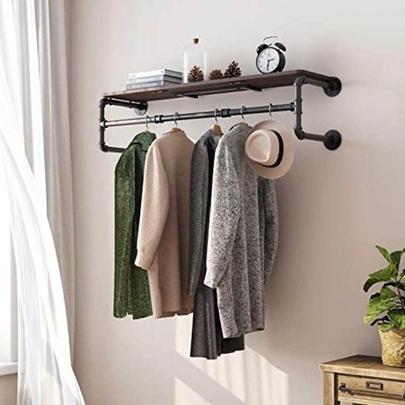 Wall Mounted Clothes Rail With Wooden Plank 2