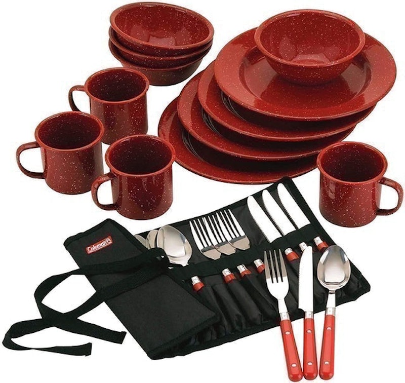 24-Piece Enamel Camping Dinnerware Set 1