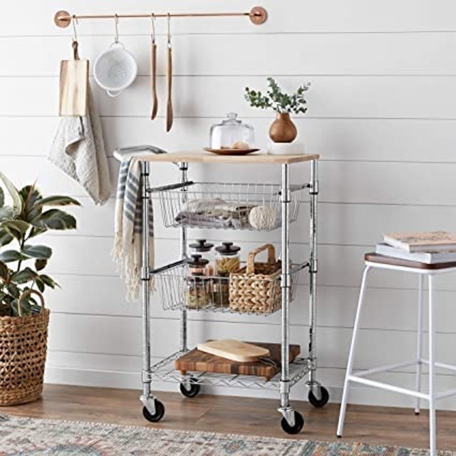 3-Tier Basket Cart with Wood Top 5