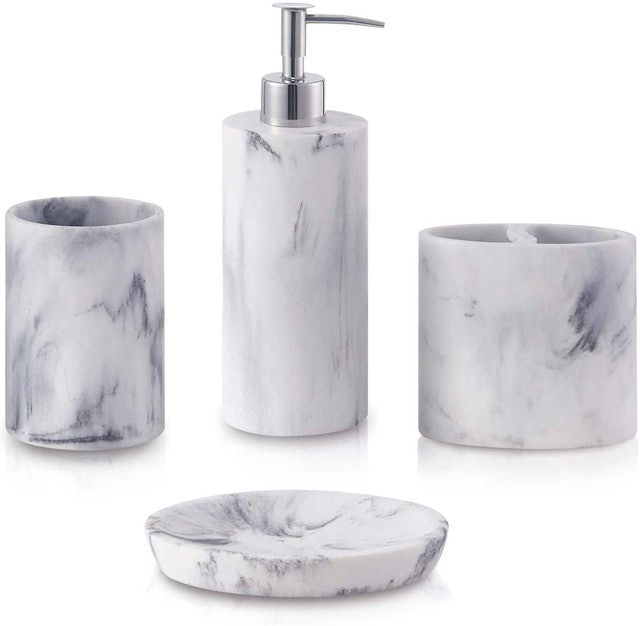 Four Piece Marble Look Bathroom Accessories Set 1