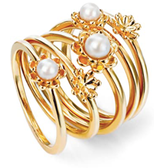 Pearl Flower Stacking Rings 1