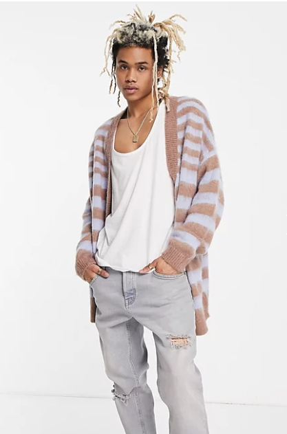Stripe Longline Cardigan in Fluffy Yarn 2