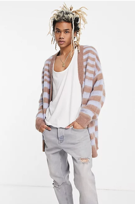 Stripe Longline Cardigan in Fluffy Yarn 2