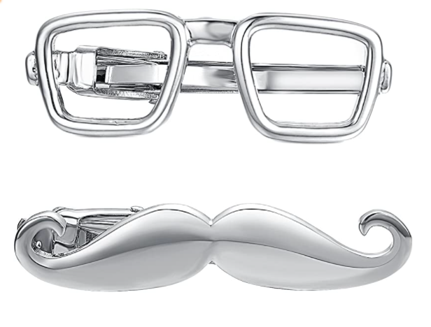 Eye Glasses and Mustache Stainless Steel Tie Clip Set 1