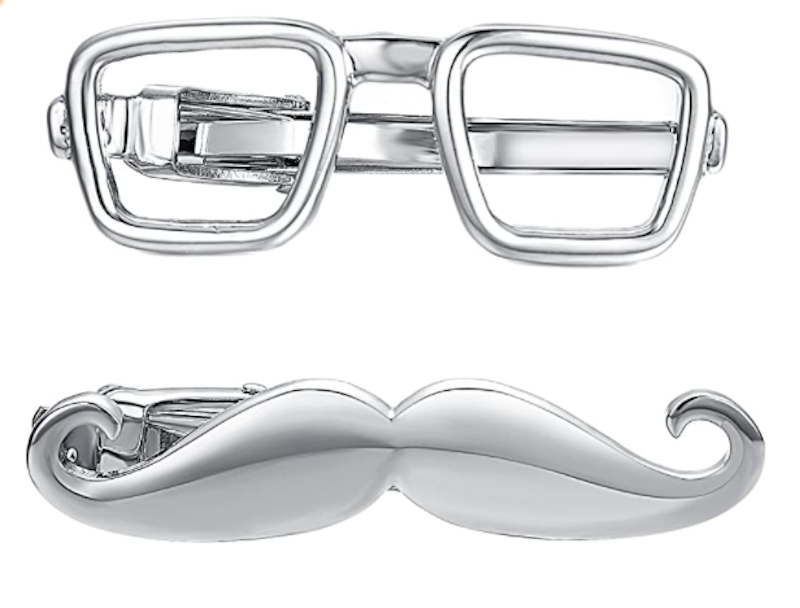 Eye Glasses and Mustache Stainless Steel Tie Clip Set 1