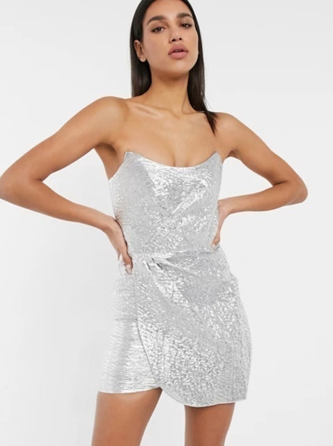 Off Shoulder Mini Dress In Gun Metal 1