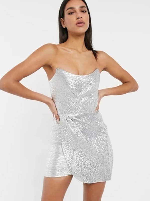 Off Shoulder Mini Dress In Gun Metal 1