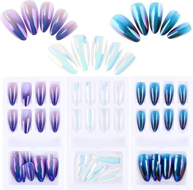 Gradient Purple Glitter Silver Shinning Dark Blue False Nails 1