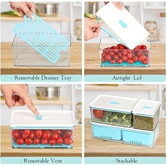 Fridge Storage Containers with Vented Lid and Removable Drain Tray 4