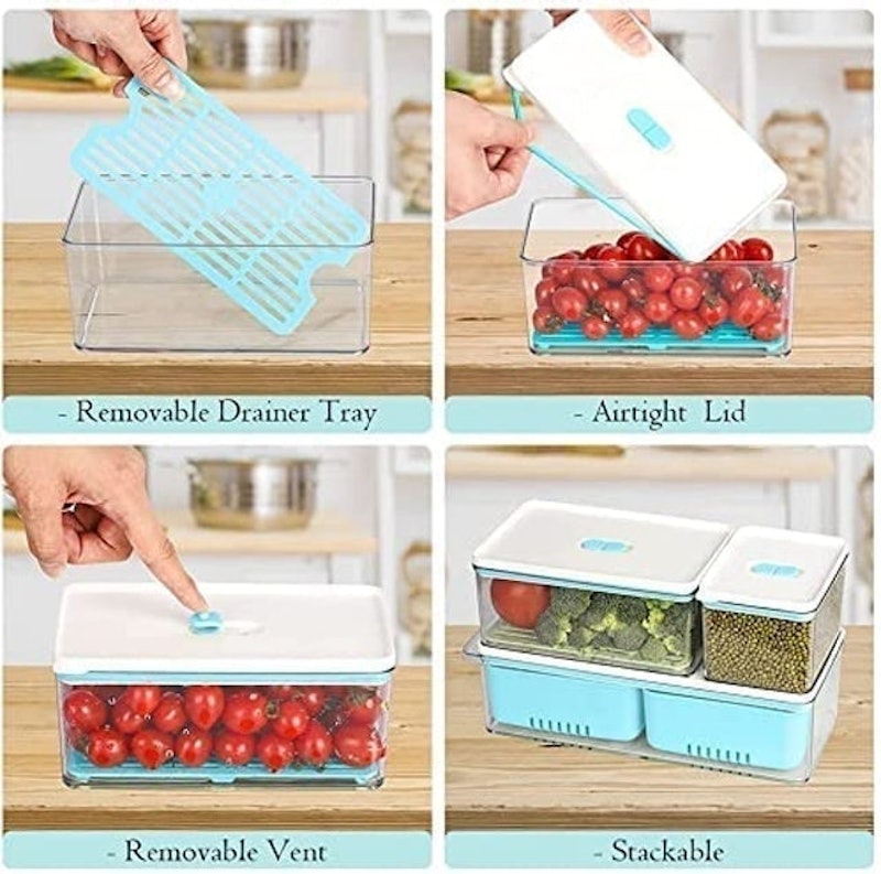 Fridge Storage Containers with Vented Lid and Removable Drain Tray 4