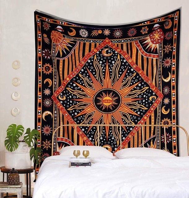 Orange Hippie Sun Moon Tapestry 2