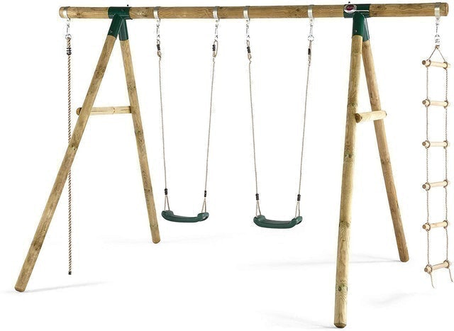 Gibbon Wooden Garden Double Swing, Climbing Rope & Ladder Set 1