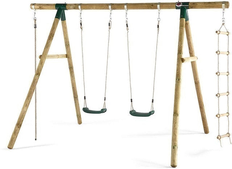 Gibbon Wooden Garden Double Swing, Climbing Rope & Ladder Set 1