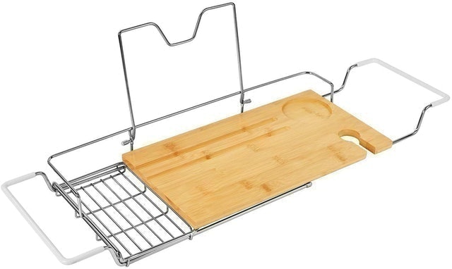 Stainless Steel and Bamboo Bathtub Caddy  1
