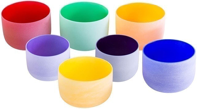 Crystal Quartz Bowls Chakra Tuned Set of 7PCS  1
