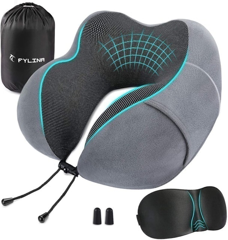 Memory Foam Travel Pillow With Carry Case, Eye Mask and Ear Plugs 1