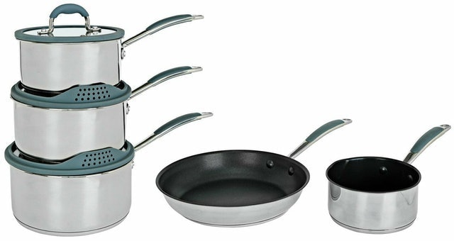 5-Piece Stainless Steel With Silicone Rim Pan Set 1