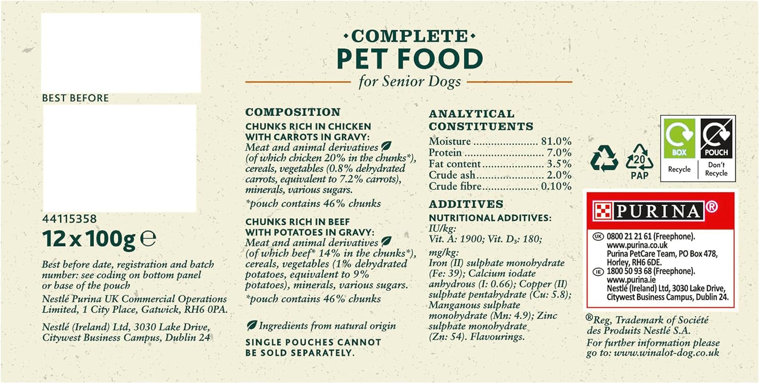 Senior Mixed in Gravy Wet Dog Food Pouches 12x100g, Pack of 4 4