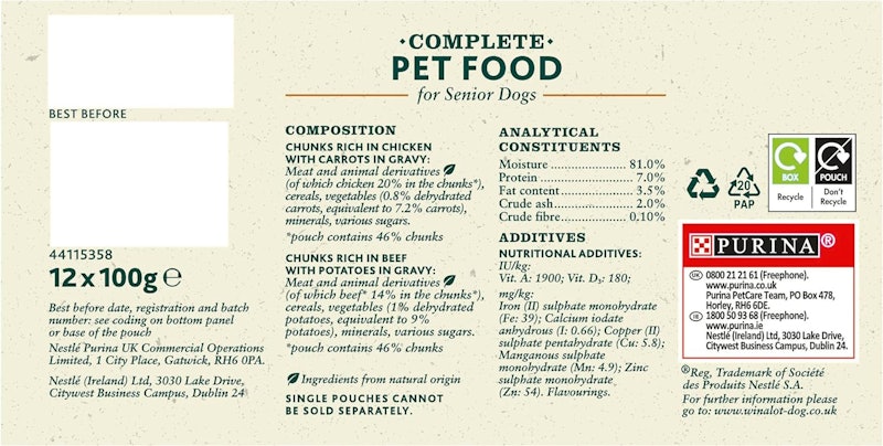 Senior Mixed in Gravy Wet Dog Food Pouches 12x100g, Pack of 4 4