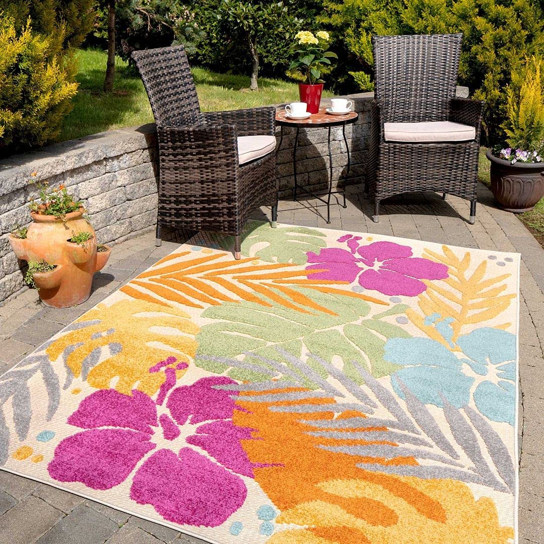 Floral Multicoloured Flatweave Garden Rug 1